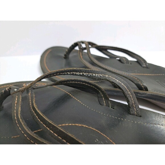 Olukai Womens Size 8 “U’i” Sahara Black Leather Double Strap Sandal Flip Flops - Picture 5 of 6